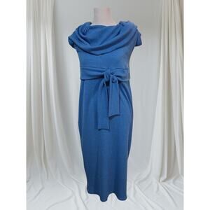 Vici Tyche Ribbed Off The Shoulder/Cowl XL Blue Midi Dress